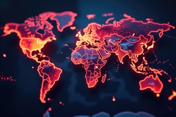 Wall Mural - a detailed map of the world lit up in bright colors against a dark background, perfect for use as a 