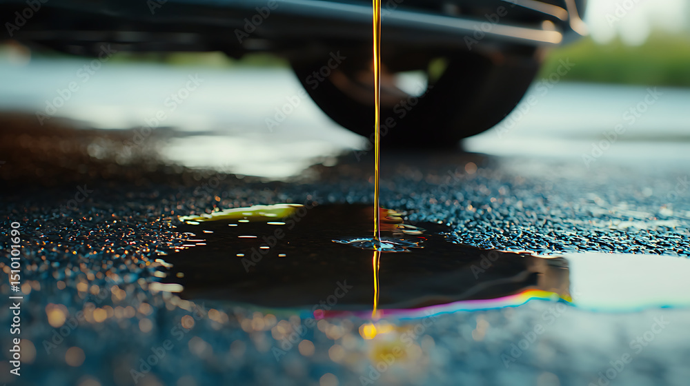 Photo Stock Vehicle maintenance with oil dripping under car, showcasing ...