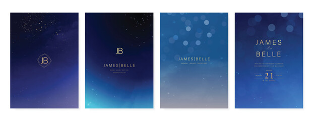 Wall Mural - luxury invitation card design vector set. elegant wedding card with little star moon sun meteor and 