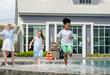 © Singh - Single mother woman and child daughter sibling carefree smile cheerful leisure activity playing water swimming pool summer fun enjoy relax outdoor travel hotel with love care happy family holiday time