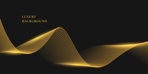 Wall Mural - abstract luxury with shining gold lines waves on black background. futuristic background of flowing 