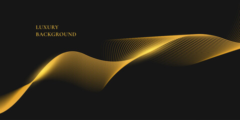 Wall Mural - abstract luxury with shining gold lines waves on black background. futuristic background of flowing 