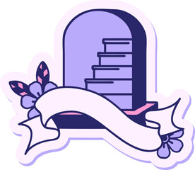Wall Mural - tattoo style sticker with banner of a grave stone