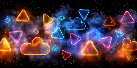 Wall Mural - Background of empty stage show. Neon light and laser show. Laser futuristic shapes on a dark 