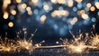 © LELISAT - New Year Celebration features an elegant nighttime party invitation with a golden frame, sparkling sparklers, and bokeh lights on a dark texture