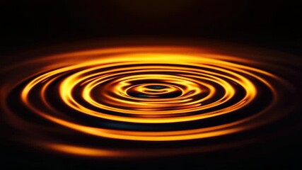Wall Mural - golden water ripple with concentric circles and glowing liquid waves on dark surface, creating mesme