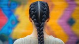 Back view of girl with thick braided ponytail