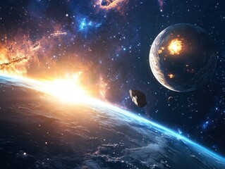 cosmic explosion near a planet