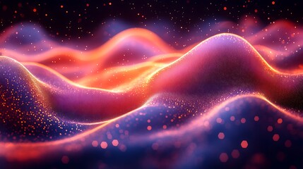 Wall Mural - Abstract digital landscape with waves and bokeh creating a vibrant and illuminated display