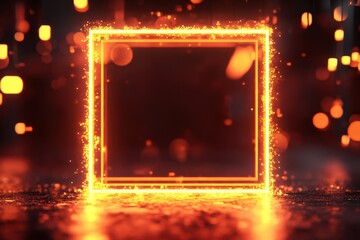Wall Mural - fiery square frame: glowing square frame with vibrant, fiery sparks and bokeh background, perfect fo
