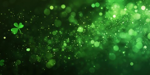 Wall Mural - st. patrick's day sparkle: a vibrant, shimmering green backdrop adorned with shamrocks and bokeh lig