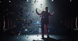 © Gorodenkoff - Celebrity Public Speaker Entering an Event Stage with a Bang. Colorful Glittering Confetti Falling Down, Female Host Welcoming Spectators Before a Talk, or Performance, or Concert Starts