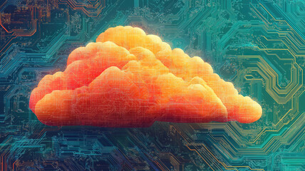 Wall Mural - circuit board background featuring cloud computing abstract illustration for tech concept