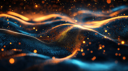 Wall Mural - futuristic digital data flow with cloud icon and blue golden light code background technology