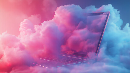Wall Mural - cloud computing technology shown on a laptop screen, highlighting internet server service and data