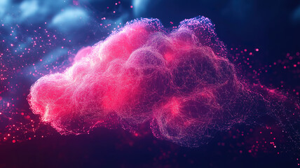 Wall Mural - glowing red digital cloud with vibrant neon effect representing innovative cloud optimization and da