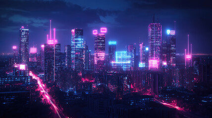 Wall Mural - modern communication and internet network connectivity in a smart city, showcasing 5g and iot future
