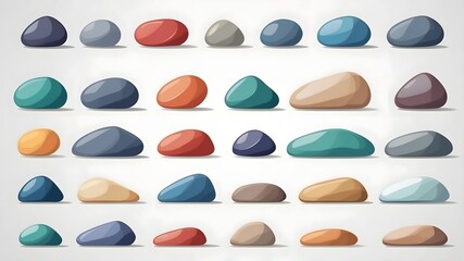 Aufkleber - a collection of stones of various sizes and colors, arranged in rows