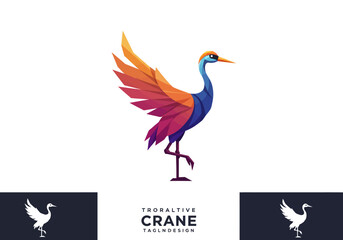 Naklejka na meble Colorful Geometric Crane Standing on One Leg with Wing Raised