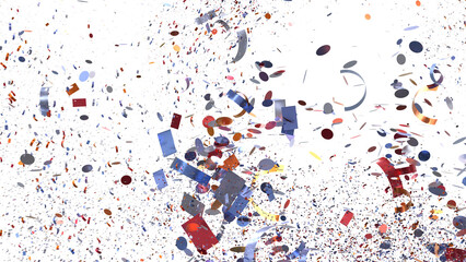 Poster - Vibrant confetti bursts in air, ideal for celebration, party, festive, and holiday designs. Stock photo of colorful confetti.