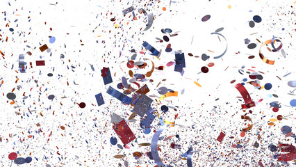 Poster - Stock photo of colorful confetti exploding on white background. Perfect for celebration, party, and festive designs.