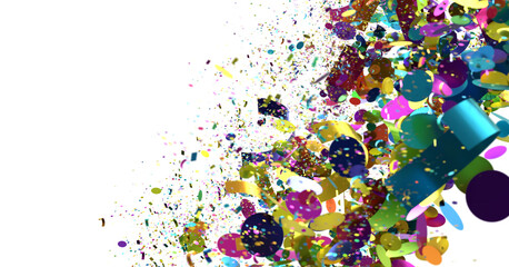 Poster - Vibrant celebration background image with colorful confetti and ribbons. Perfect for party invitations or festive designs.