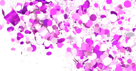Poster - Celebrate with this vibrant image of pink and white confetti exploding on a white background. Perfect for party invitati