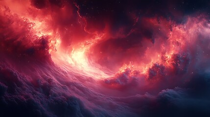 Wall Mural - Spectacular view of colorful nebula with fiery clouds and celestial stars high resolution image