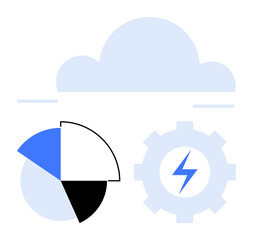 Wall Mural - cloud with pie chart and cog wheel highlights cloud computing, data analytics, innovation, productiv