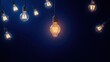 © Nastassia - Glowing light bulbs on a blue background, symbolizing ideas, inspiration and intelligence. Conceptual image of innovation. Ideal for creativity and technology themes.