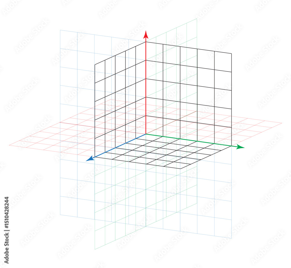 Vetor do Stock 3d isometric view of Cartesian x y z coordinate system ...