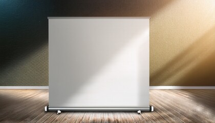 blank retractable banner indoors sunlight modern wall mockup