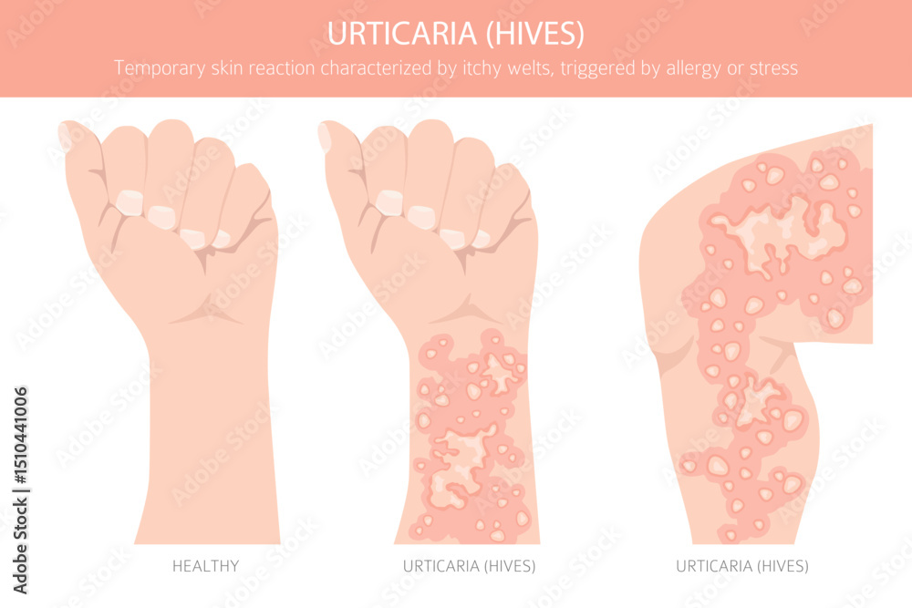 Urticaria. Hives. Skin diseases. Medical infographic design. Vector ...