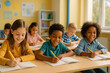 © Zarina - Children sitting at desks in classroom.