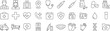 © Jolly J - Medical healthcare line icon set. Vector pictograms of stethoscope, thermometer, syringe, pill, medicine, emergency, cross, heart, blood test, ambulance, bed, telehealth, thin linear illustration.