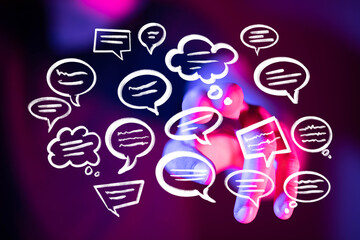 Poster - Abstract image of speech bubbles and a hand, symbolizing communication, dialogue, and connection.
