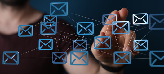 Leinwandbilder - Digital illustration of interconnected email icons, representing global communication and networking.