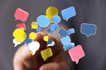 Leinwandbilder - Interactive communication concept.  Social media, networking, global reach.