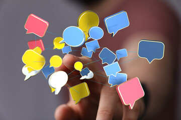 Aufkleber - Abstract image of interconnected speech bubbles, symbolizing global communication and networking.