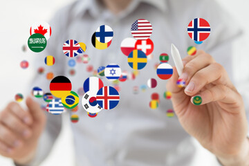 Poster - Image of diverse national flags symbolizing global business, teamwork, and international connections.