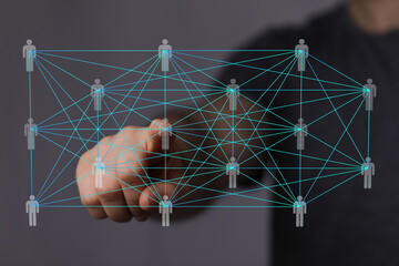 Poster - Visual representation of a network, showing interconnected people.  Ideal for technology, social media, and collaboration concepts.