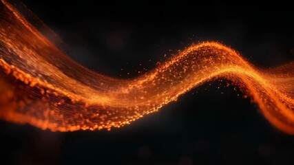 Poster - Abstract orange wave with glowing particles on a black background.