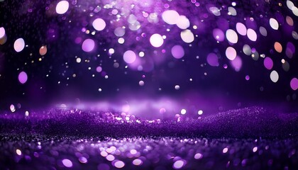 Wall Mural - purple bokeh raining light blurry lights blurry background violet mauve confettis on a black background underwater night lights city lights haze depth of field round bokeh circle bokeh