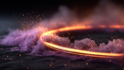 Wall Mural - abstract glowing ring in vibrant purple and orange smoke background