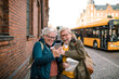 © Davor - Happy senior couple taking selfie on vacation in European city street