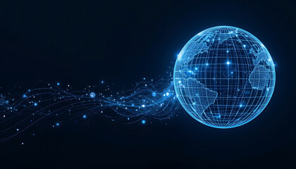 Wall Mural - unique earth globe and technology integration in abstract globalization background highlighting digi