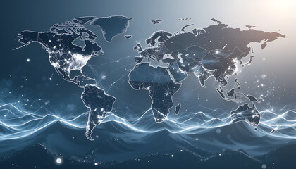Wall Mural - global network connection concept in abstract background with technology and earth globe motif repre
