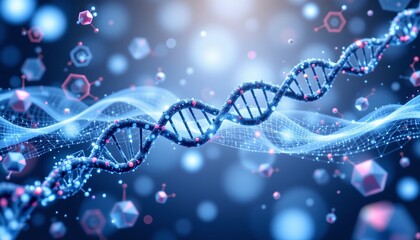 music abstract blue background with dna network concept position on the left side with copy space on