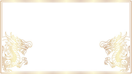 Wall Mural - Golden dragon border frame with traditional oriental illustration elements