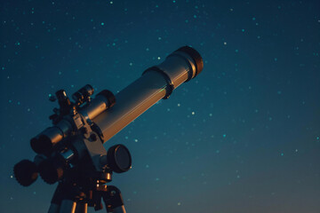 a telescope is shown against a starry sky